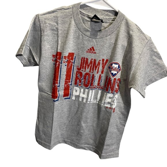 Adidas Phillies Jimmy Rollins Youth Graphic Tee Size S Gray Red - Picture 2 of 5